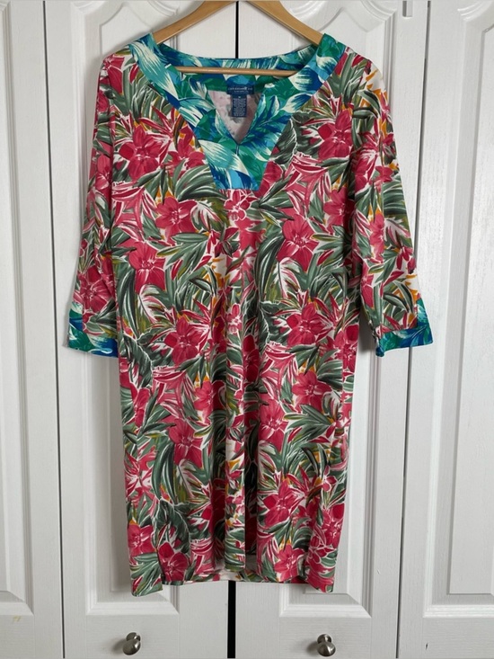 Caribbean Joe Dresses & Skirts - Caribbean Joe Relaxed Floral Dress Womens M Colorful 3/4 Sleeve Pull on Tropical